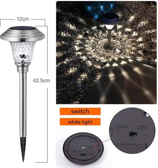 Xtraworks - 4 Stuks LED lamp op zonne Solar gazonlamp - RVS - Waterdichte Tuinverlichting Voor Buiten - Zilver- koel wit licht