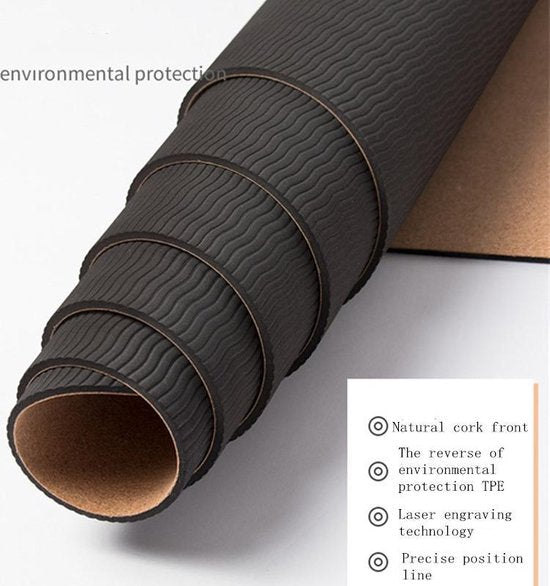 TDR Yoga mat, natuurlijk kurk & TPE, hypoallergeen, 183x66x0