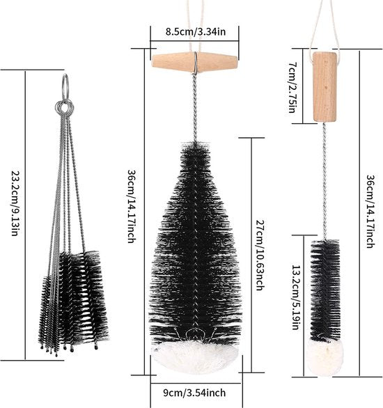 12-delige Flessenborstelset - Voor SodaStream, Glazen Flessen, Koffieautomaten & Meer | Zachte en Krasvrije Reiniging