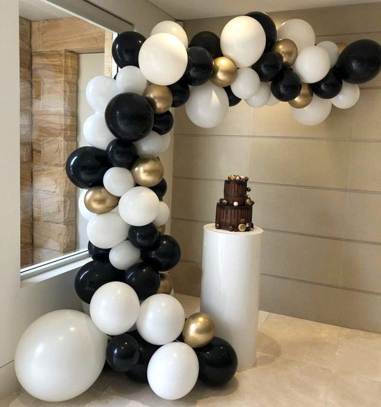 134-delige Ballonnenset - Ballonnenboog - Zwart, Goud, Wit