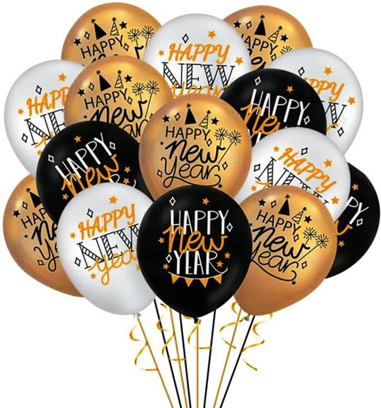 52 delig Happy New Year Versiering-Oud en Nieuw Feest Decoratieset-Zwart Goud Zilver