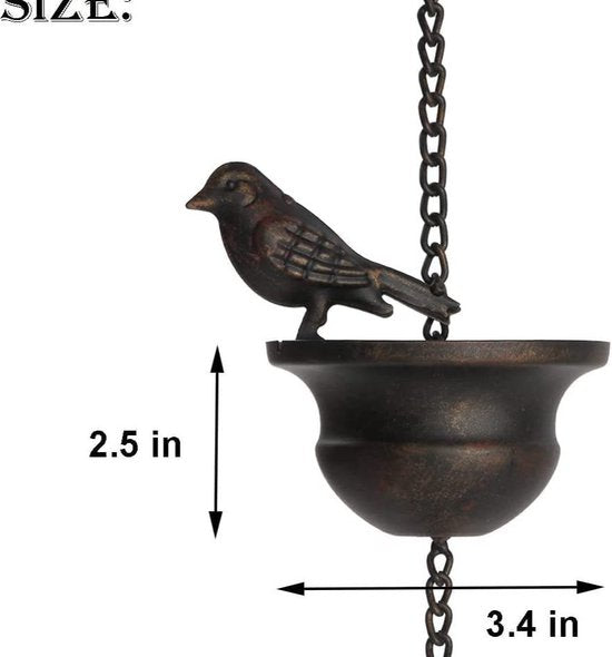 Vogel Regenketting – 240 cm – Bronzen Tuindecoratie
