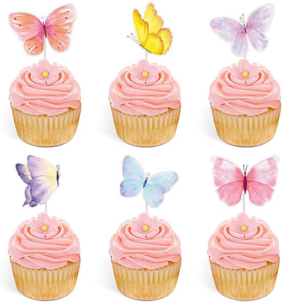 48 delig cup cake/fruit prikkers - Thema: vlinder -voor decoreren van cake, fruit, cup cake, muffin en andere desserts
