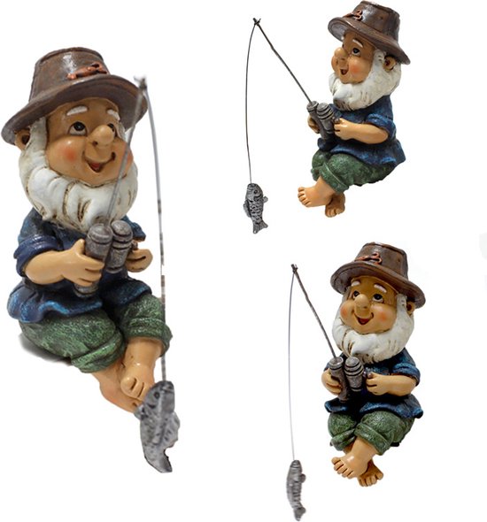 Charmante Vissende Tuinkabouter voor Uw Bloempot- Handgeschilderd Hars Beeldje voor Binnen- en Buitendecoratie