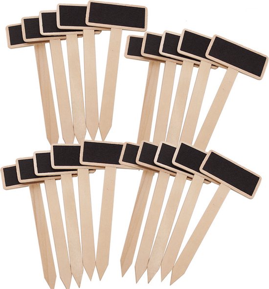 20 Stuks Houten Krijtbord Plantenlabels met Paaltjes
