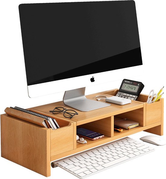 TDR-Monitorstandaard - Beeldscherm verhoger -Bureau organizer 50X20X14CM- Draagvermogen van 30 kilo-esdoornhout kleur