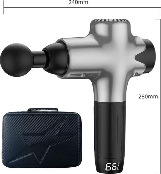 TDR -  Massage Gun - Massage Pistool - Massage Apparaat - Voor Sportmassage, Fascia, Relaxmassage & Spierpijn - 7 Verschillende Niveaus- 8 Opzetstukken  - Grijs