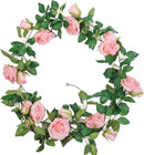 2 Stuks Klimop Slinger met grote rozen kunstbloem -2 meter lang-decoratieve slinger-Bloemenkrans- roze