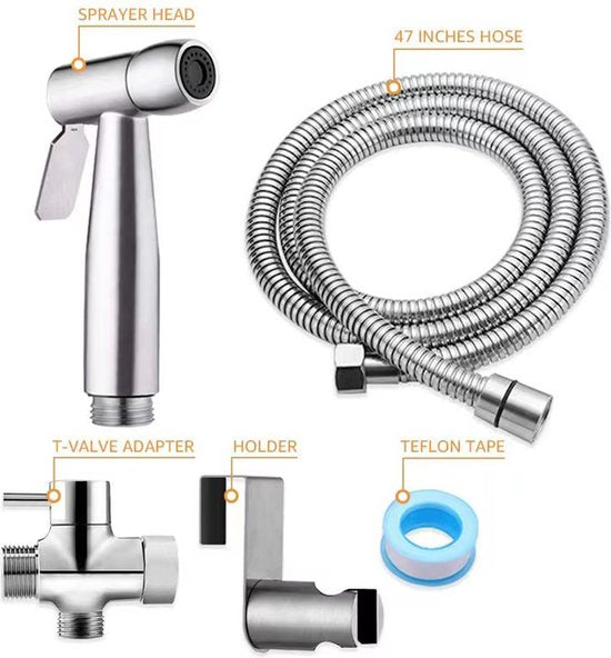 5 delige RVS Bidet Handdouche-Bidet Sproeier Set-Bidetkraan-zilver