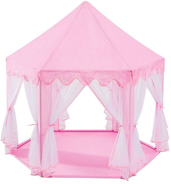 Kinder Speeltent met Sterretjes Verlichting- Kasteel Design -Princess Castle Game Tent- Binnen en Buiten - Roze - 140x70x135CM