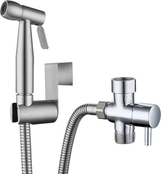 5 delige RVS Bidet Handdouche-Bidet Sproeier Set-Bidetkraan-zilver