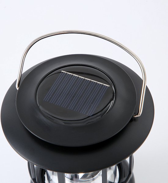 Multifunctionele Compacte Kampeerlamp met Powerbank - Duurzaam, Dimbaar & Waterdicht - USB/Zonne-Energie Opladen - Ideaal voor Outdoor & Tuin-zwart