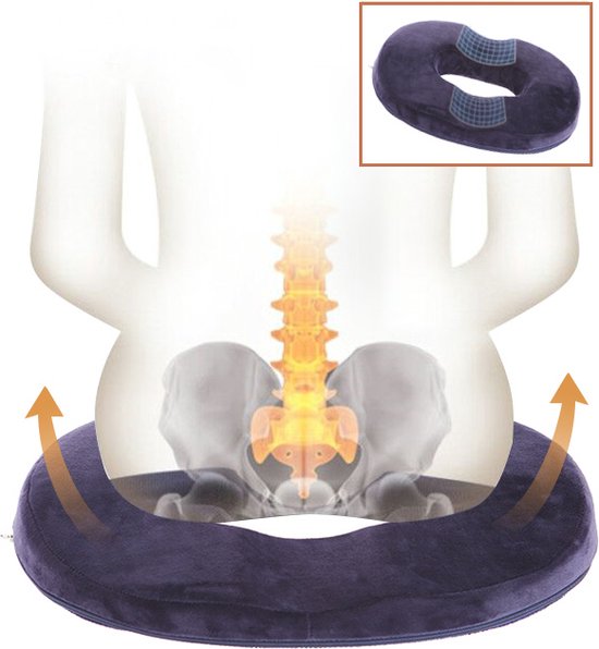 ComfortPlus Orthopedisch Donutkussen van Traagschuim - Veelzijdig Gebruik voor Stoel, Rolstoel & Auto - Wasbare Hoes & Anti-Slip - Marineblauw