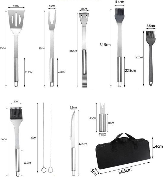 25-delige Roestvrijstalen Barbecue Gereedschapset met Tas
