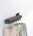 Uittrekbaar Wanddroogrek - Robuust en Ruimtebesparend - Hoge Draagkracht - Handig Wasrek Hangend aan de Muur-zwart