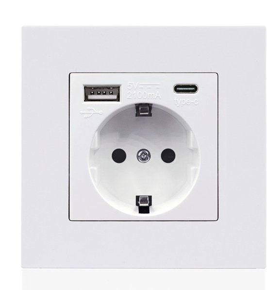 Inbouwstopcontact USB-A & USB-C - Wit - Kinderbeveiliging
