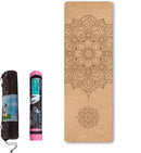 Eco-vriendelijke Mandala Yoga Mat - 183x66x0.5cm, Kurk & TPE, Incl. Tas