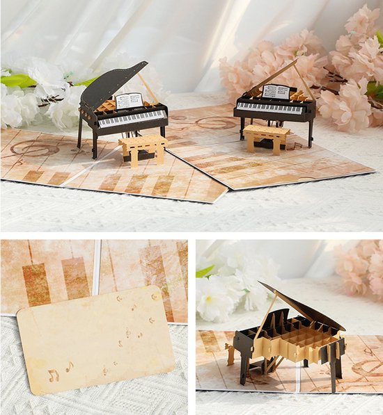 Grote 3D wenskaart met een piano thema- Inclusief envelop-Perfect voor Muziekliefhebbers