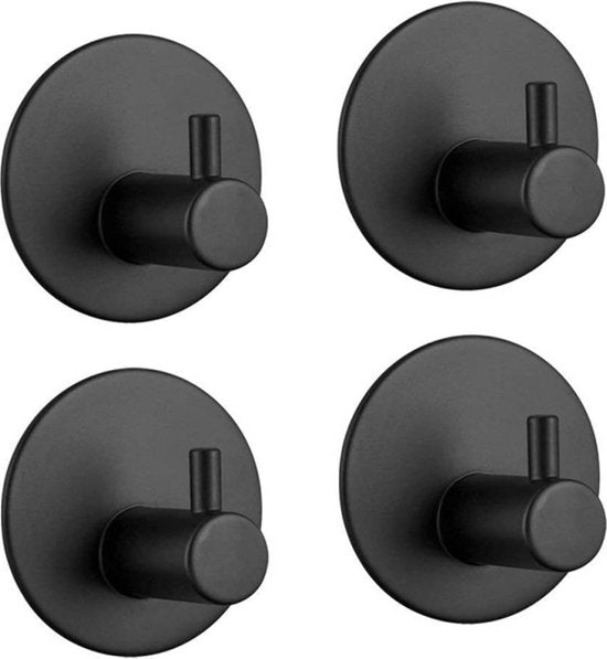 4x Zelfklevende Handdoekhaakjes Zwart - Modern Aluminium