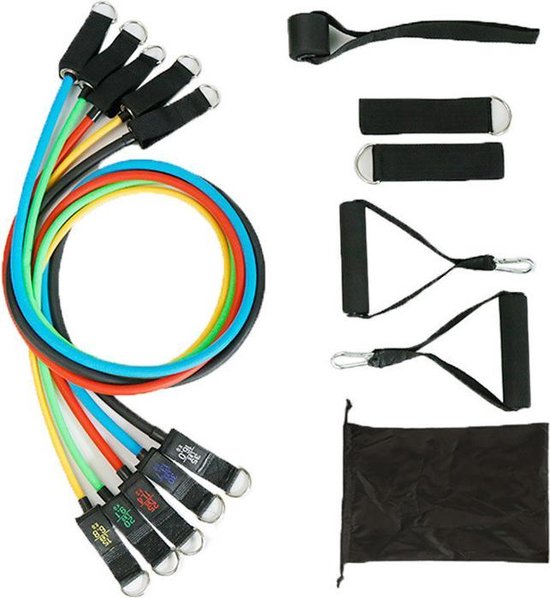 TDR - 11 Stuks Fitness oefenbandenset Elastiek - Weerstandsbanden Set