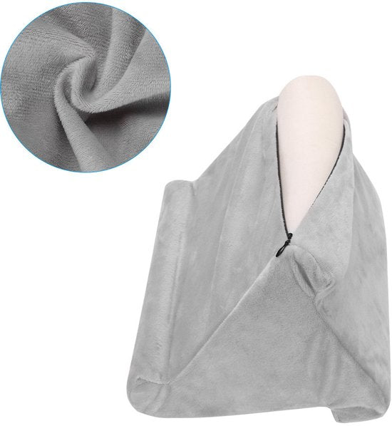 Tablet Kussen Grijs – 3 Kijkhoeken – Comfortabele Tablethouder & Standaard – Pillow Pad – Geschikt voor Tablet, Smartphone, Boek & E-reader – 29x23x26 cm