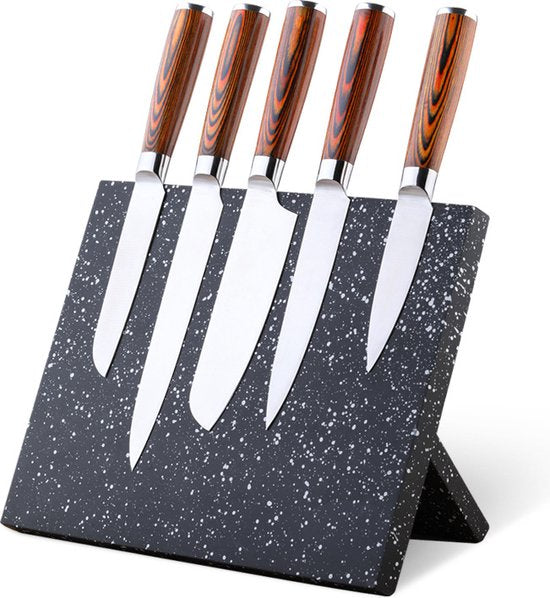 Keuken Opvouwbare Magnetische Messenblok -Messenblok Zonder Messen- Modern en Ruimtebesparend Ontwerp- zwart met witte spikkels