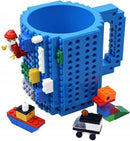 Build on Brick Mug - blauw - 350 ml - bouw je eigen mok met bouwsteentjes - BPA vrije drinkbeker cadeau voor kinderen of volwassenen - koffie thee limonade of andere dranken - pennenbeker - creatief accessoire voor op bureau