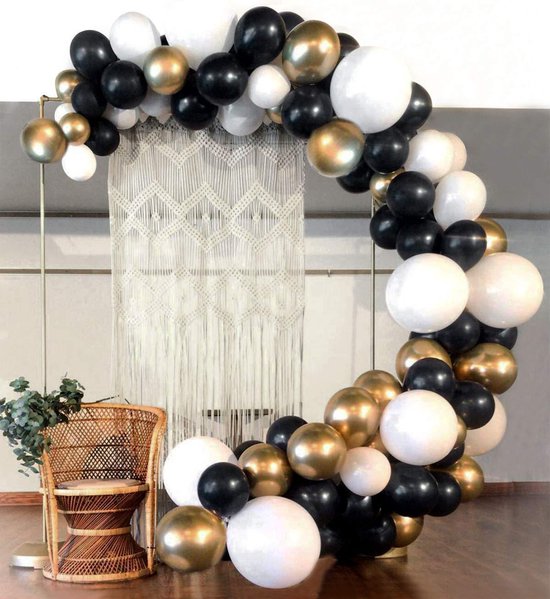 134 delige Ballonnenset -Ballonnenboog- Feest/ Party-Verjaardag-jubileum-kerstdecoratie-zwart , goud en wit