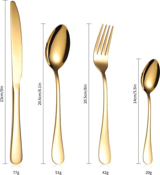 TDR 24-delige roestvrijstalen bestekset - 6 personen - goud