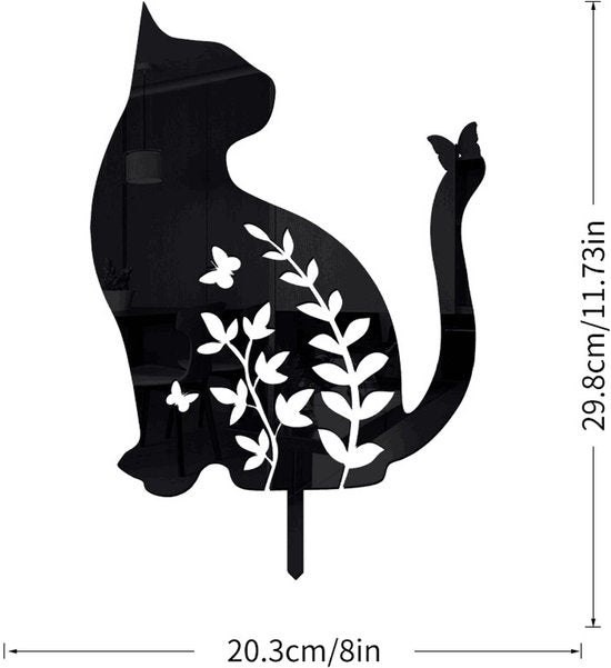 Metalen tuinsteker-Kat met Vlinder Silhouet-Sierlijke tuindecoratie-20x31cm
