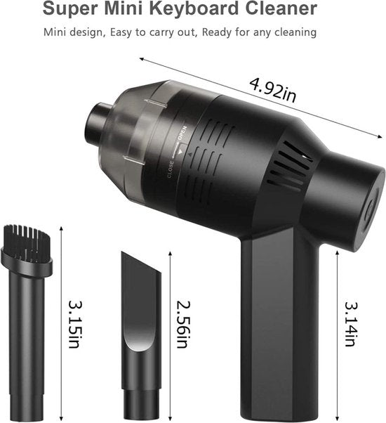 Wireless Mini Vacuum Cleaner -toetsenbord reiniger- Krachtige zuigkracht - Lange batterijduur - Verschillende mondstukken -zwart