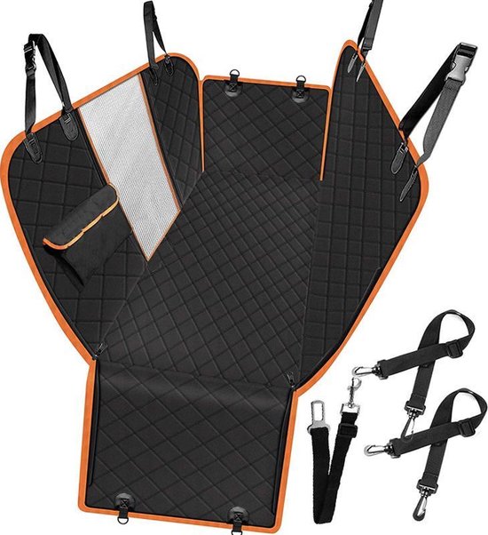 TDR - Hondendeken Auto Achterbank en Kofferbak - Beschermhoes - Hondenkleed - Honden Deken Auto Achterbank - 137x147 cm - Zwart met Oranje