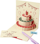3D Pop-up Verjaardagskaart met Taartontwerp- Feestelijke Decoraties en Opnamefunctie-14.4x14.4cm