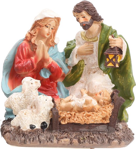 Kerststalfiguur met Maria, Jozef en Kindje Jezus - Gedetailleerd en Compact 8.5x6.2x9.5 cm