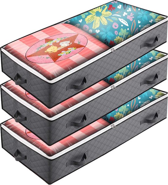 3x Opbergboxen Onder Bed - Ademend Non-woven - Diepgrijs