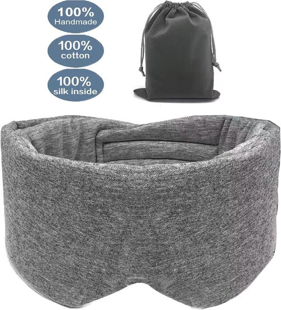 Verstelbaar katoenen oogmasker met opbergtas - donkergrijs