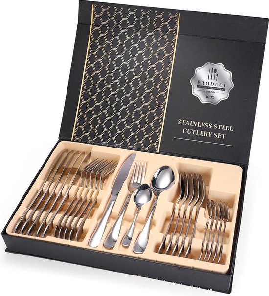 24-delig Luxe Zilverkleurig Bestek Set - RVS - Voor 6 Personen - Familieset - Luxe