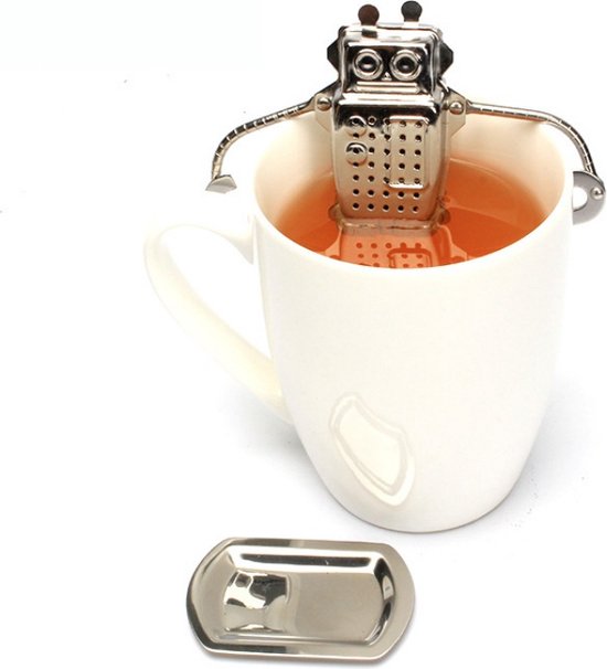 Robot Theezeefje van RVS – Uniek Theeaccessoire – Zilverkleurig – Herbruikbaar – Cadeautip