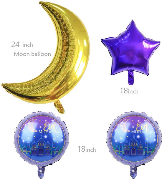5 stuks Aluminium Folie Ballonnen-islamitische Ballonnen Set-eid mubarak
