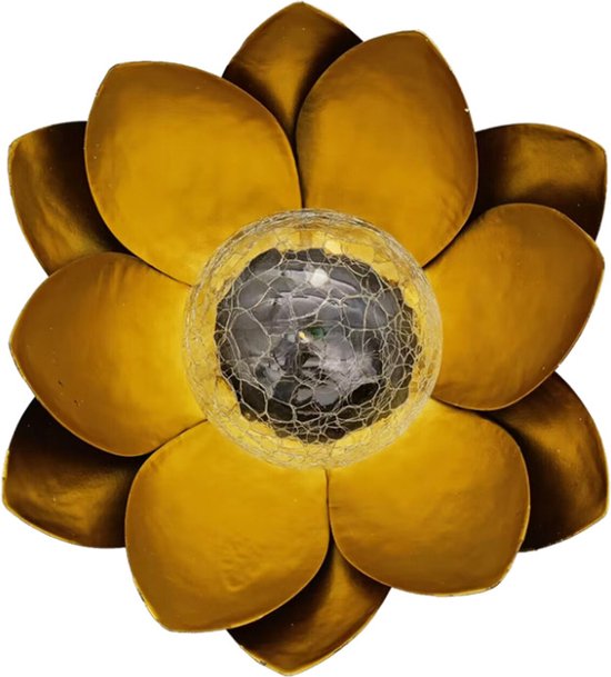 Lotus zonne-energie tuinlamp met dagsensor - Goudgeel