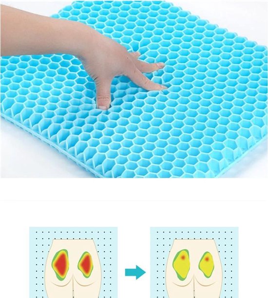TDR - Gel kussen -Verminderd rugklachten- inclusief wasbare hoes -Geschikt op elke stoel-zwart-41*37*4CM