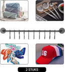 2 STUKS Multifunctioneel IJzeren Kledingstang voor aan de Muur- Garderobe Stang - met 10 Haken voor Optimale Organisatie-38CM