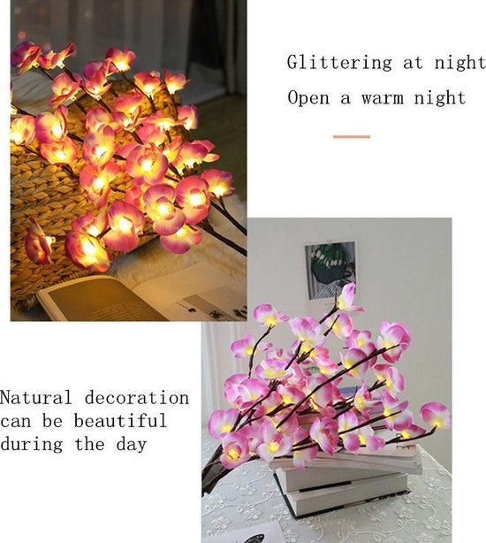 Kunstpaars Phalaenopsis tak met 20 lichtjes – kerstdecoratie