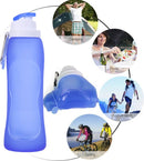 2 Stuks opvouwbare draagbare waterfles met karabijnhaak - duurzaam siliconen-hemelsblauw 500ml