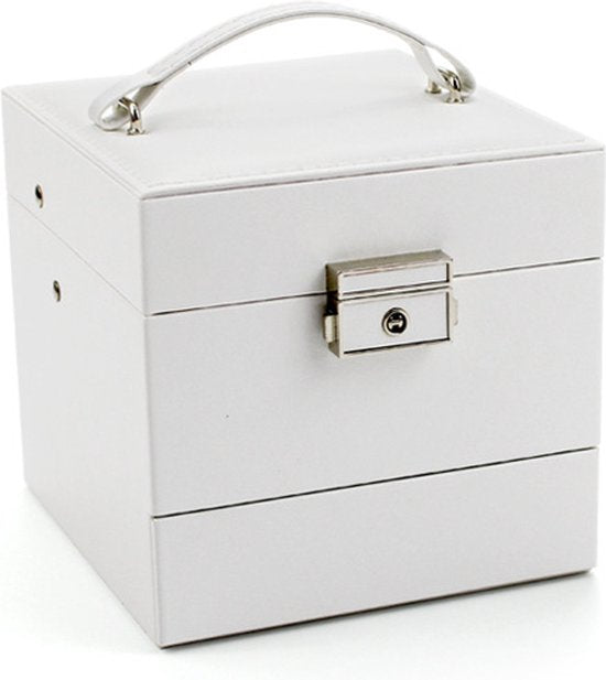 Luxe Sieradendoos met Spiegel en Sleutel - Wit