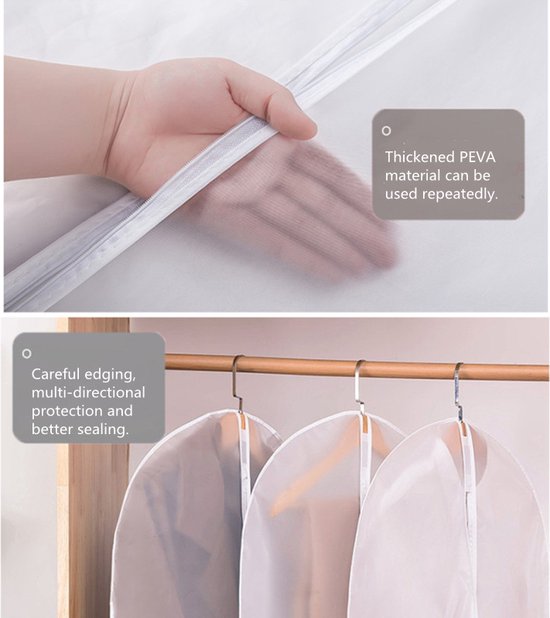 6 Stuks transparante stofhoezen voor kleding met Rits - Kled