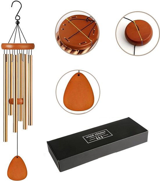 Waterdichte aluminium windgong voor buiten, goudkleurig, 65