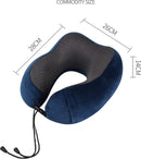 Ergonomisch nekkussen voor comfortabele reizen + opbergtas + oordopjes + oogmasker-marineblauw