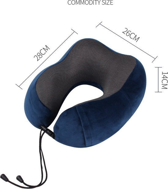 Ergonomisch nekkussen voor comfortabele reizen + opbergtas + oordopjes + oogmasker-marineblauw