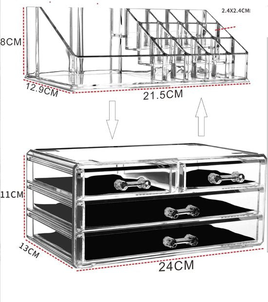 Make-up Organizer - Cosmetica- en Sieradenopslag - 4 Laden - Transparant - Acryl